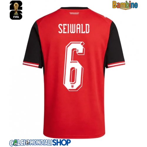 Maglie da calcio Austria Nicolas Seiwald #6 Prima Maglia Bambino Mondiali 2026  Manica Corta + Pantaloni corti)